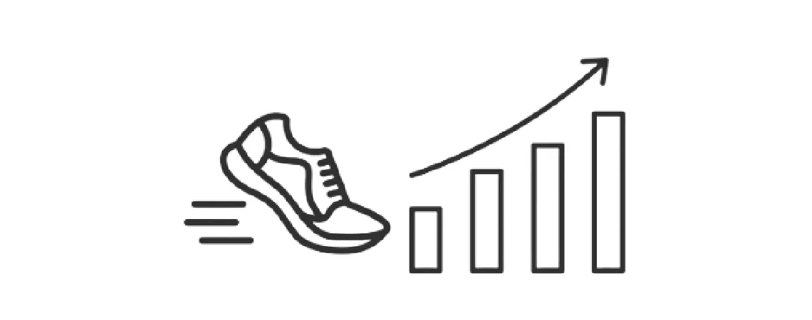 Recurso gráfico de una zapatilla subiendo en una gráfico en blanco y negro